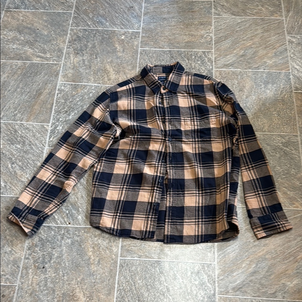 J. Crew Black and Tan Plaid Men's Shirt